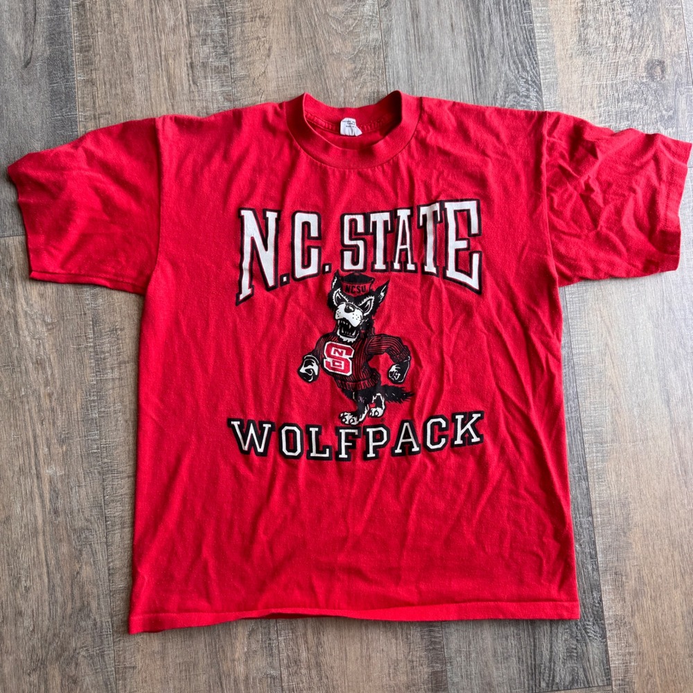 Vintage NC State Wolfpack T-Shirt Belton Single Stitch Red Tuffy Mascot Large